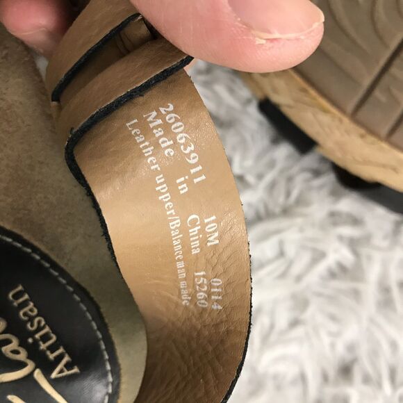 CLARKS ARTISAN BLACK LEATHER WEDGE CORK Straps SANDALS 10M - Picture 8 of 9